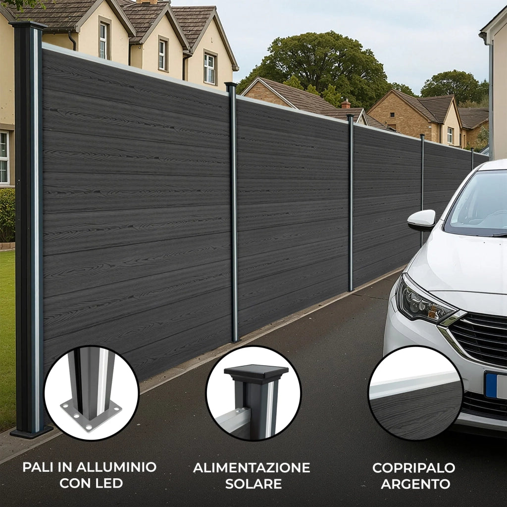 Pannelli Recinzione x5, Elemento Angolare & 7 Pali Metallo 185cm Grigio