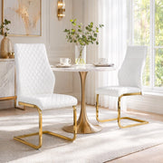Sedia da Pranzo Set da 2 con Schienale Alto Ergonomico e Seduta Imbottita in PU Bianco e Metallo Dorato