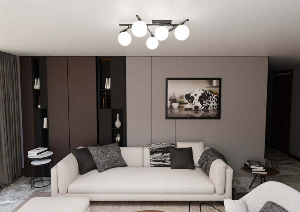 Lampadario Emibig Smart 5 luci E14 nero/opal dimmerabile 67cm