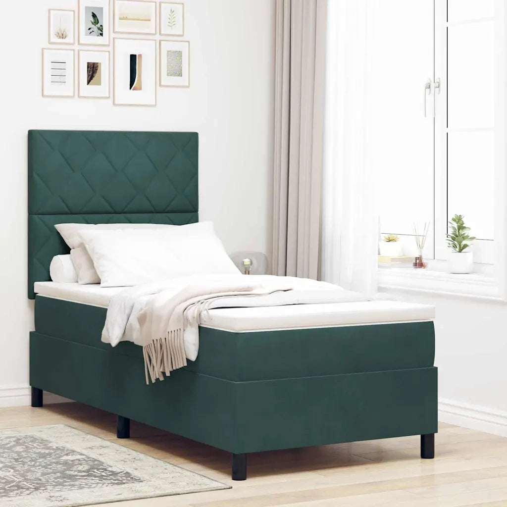 Letto a molle con materasso Verde Scuro 90 x 200 cm Velluto 3339875
