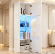 Vetrina 35x50x165 cm con illuminazione LED e 4 ripiani in legno e vetro bianco
