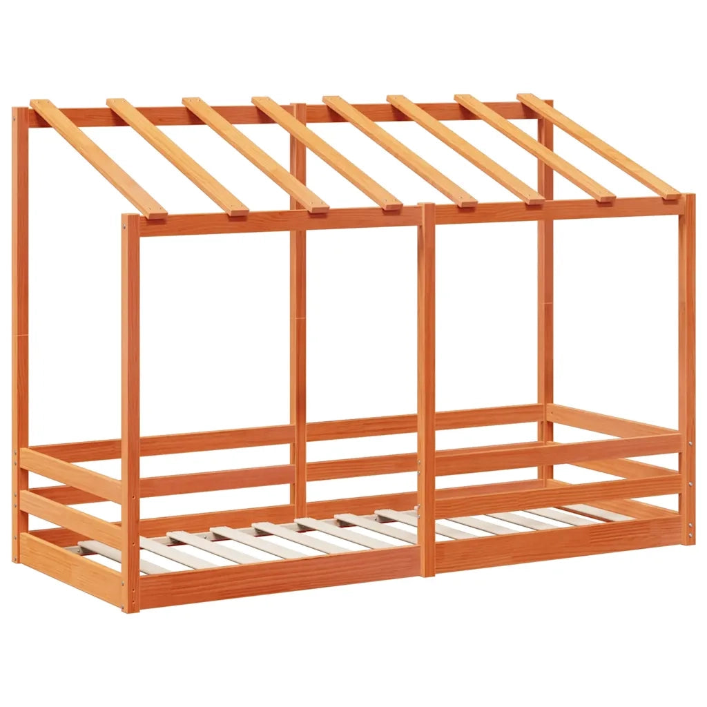 Letto Bambini | Letto Infantile | Lettino con Tetto Marrone Cera 90x190 cm Massello Pino