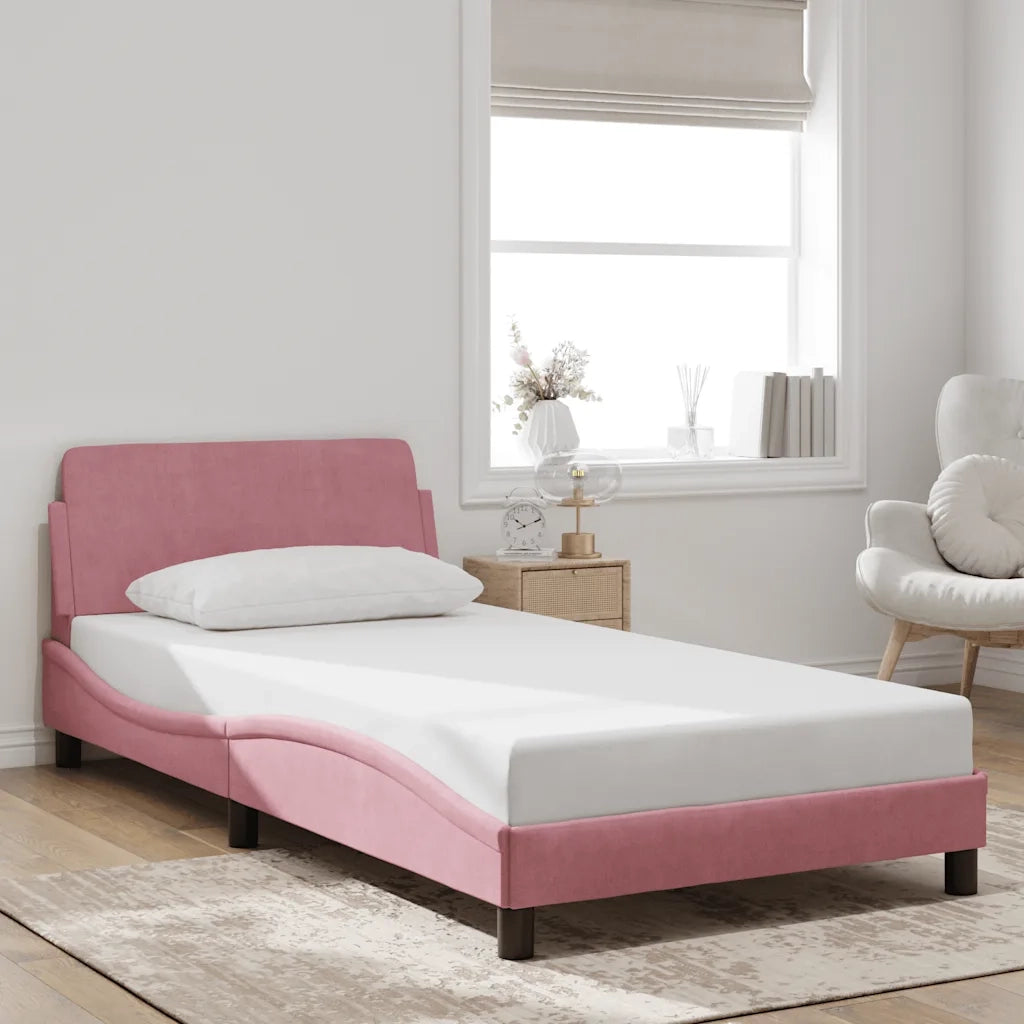 Letto singolo | Letto per adulti | Giroletto con Testiera Dover Rosa 100x200 cm Velluto