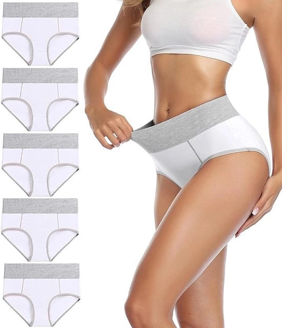 5 pacchi di slip per donna comodi, alta cintura slip, slip di cotone spesso per il sollevamento delle anche e il sottopondo della vita, Bianco