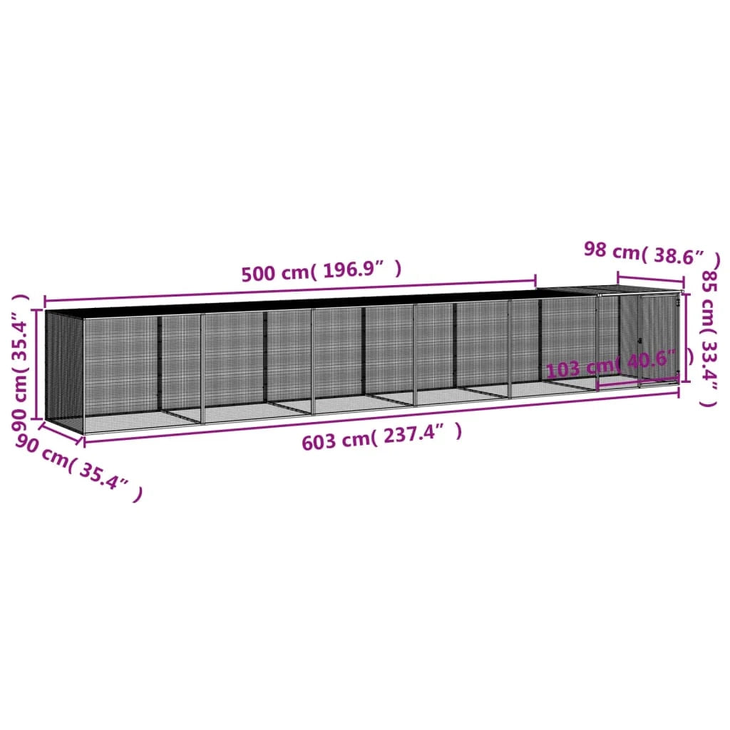 Pollaio/recinto con tetto trasparente 603 x 98 x 90 cm acciaio zincato grigio 02_0043986