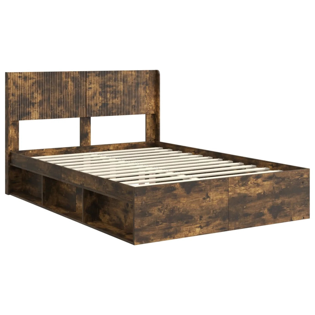Letto matrimoniale | Letto per adulti | Struttura del letto con stoccaggio e testata Rovere Fumo