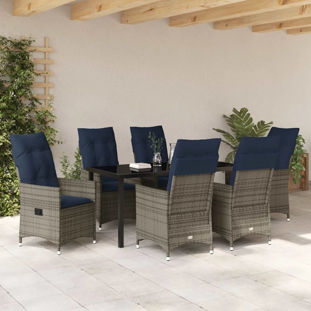 Set di tavolo e sedie con cuscino 7 pcs Grigio Rattan in PE