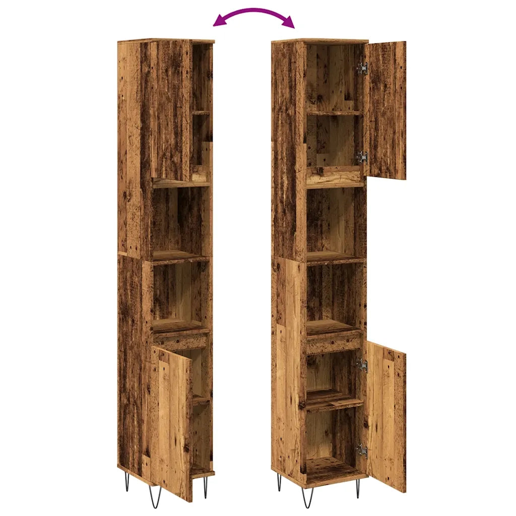 Armadietto Bagno Legno Antico 30x30x190 cm in Legno Multistrato 857199