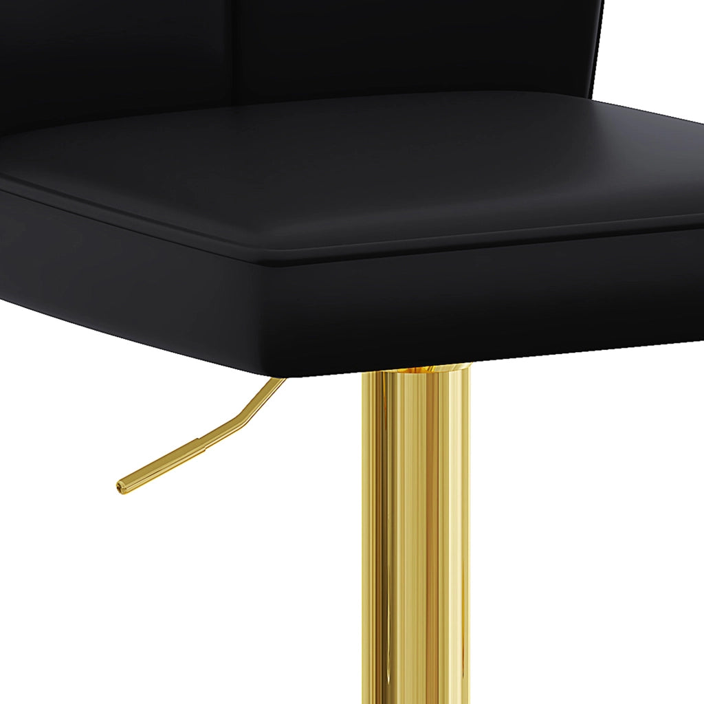 Sgabello da bar regolabile in altezza, girevole a 360°, in PU nero e oro, set da 2