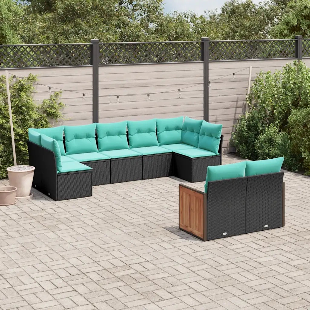 Set Divani da Giardino 9 pz con Cuscini Nero in Polyrattan 3227968