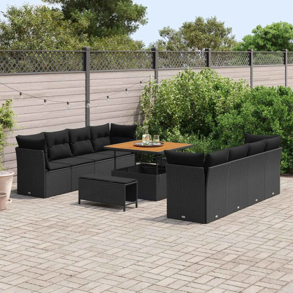 Set Divano da Giardino 11 pcs Nero polyrattan
