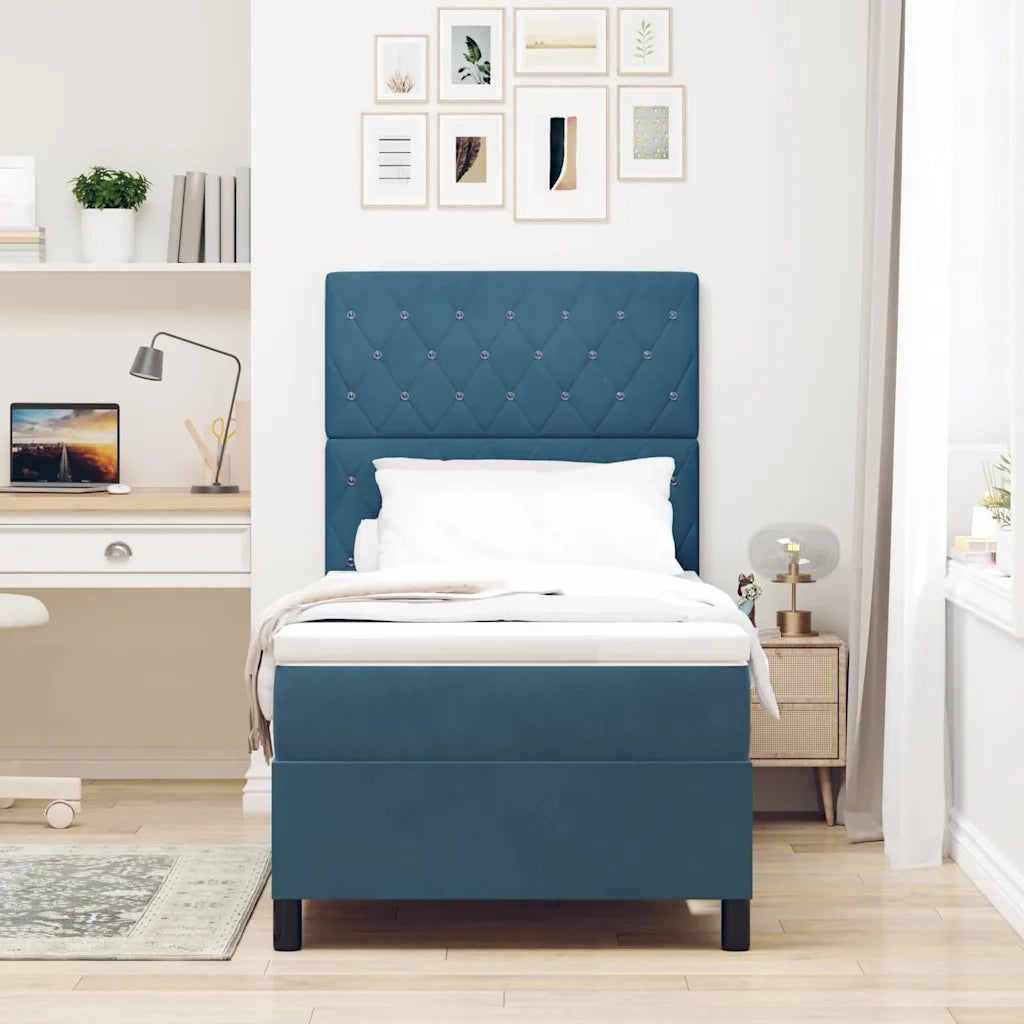 Letto a Sorgente LED con testiera Blu Scuro 90 x 200 cm Tessuto