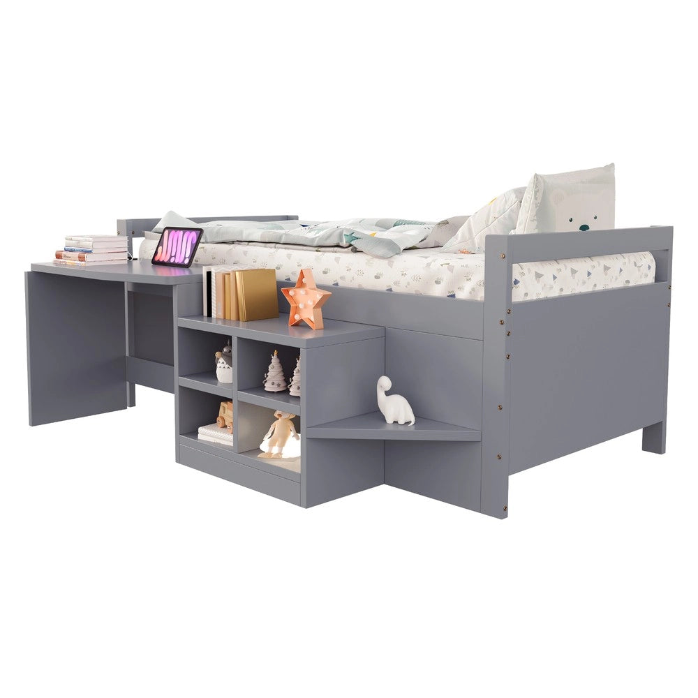 Letto Singolo con Scrivania e Cassetti ¨C Xylo ¨C Legno Grigio 90x200