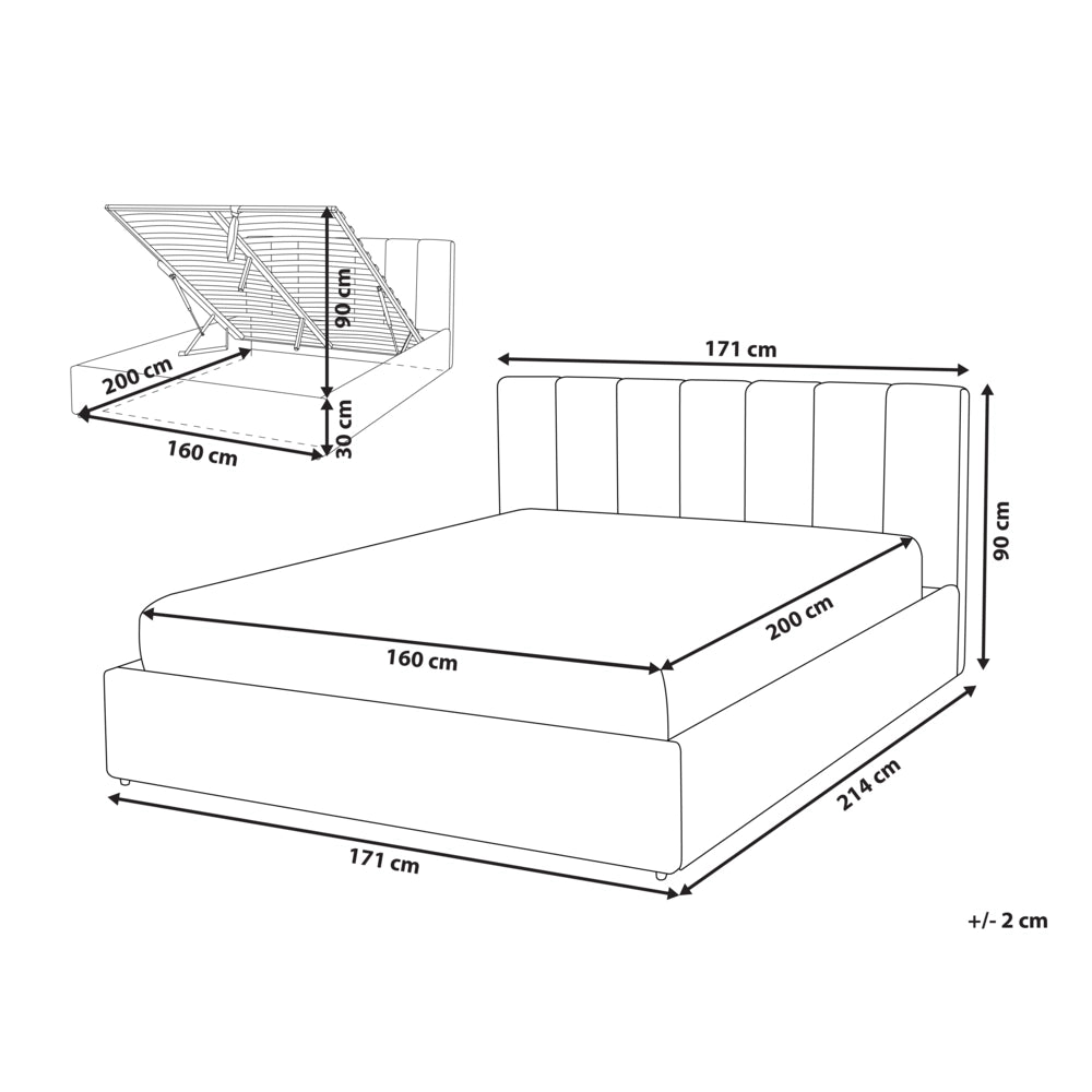 Letto contenitore Rivestimento in ecopelle grigia 160 x 200 cm con testiera a doghe