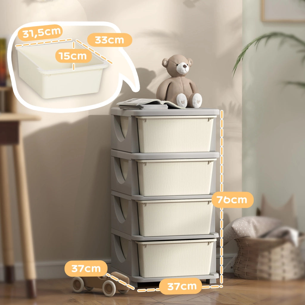 Cassettiera per bambini con 4 cassetti, plastica, crema, 37x37x76 cm ¨C Minimal