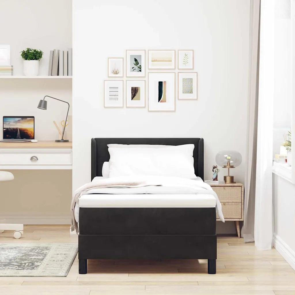 Letto a molle con materasso Nero 190 x 90 cm Poliestere
