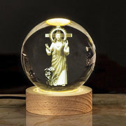 Lampada da Tavolo con Sfere Luminose - Figura 3D di Gesù - Base in Legno - Decorazione Religiosa - Ideale per Regali