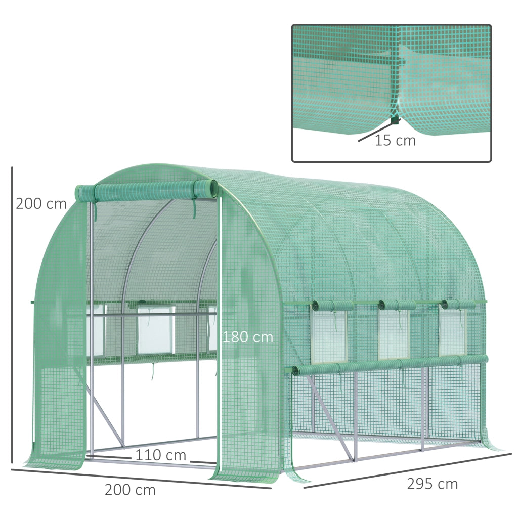 Serra da Giardino Tunnel 6 m2 ¨C zephmum ¨C Verde 6 Finestre Porta a Rullo in PE Struttura Acciaio