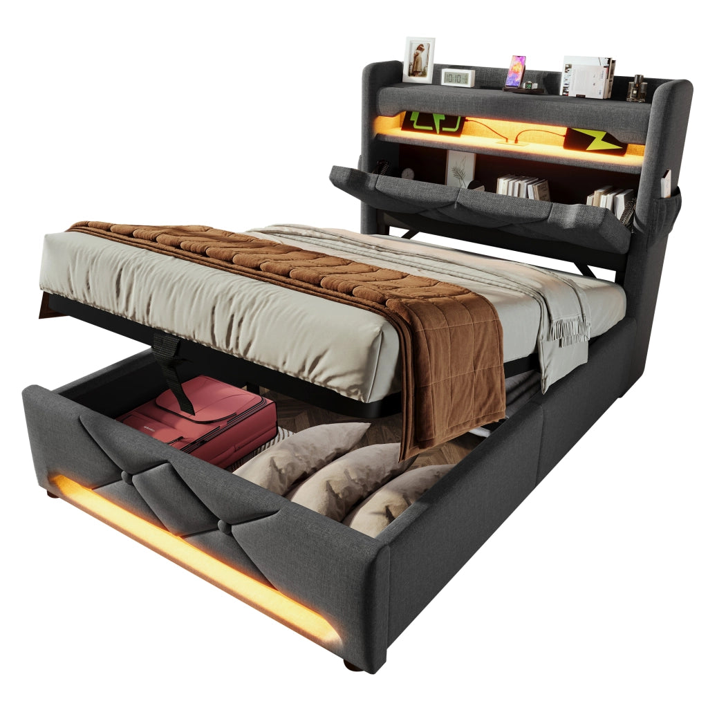 letto imbottito lino grigio 90x200 cm