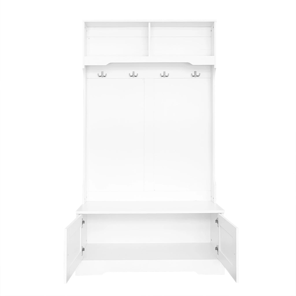 Armadio d'ingresso con seduta - Zephmum - Bianco - 4 ganci, 2 ripiani, spazio di archiviazione