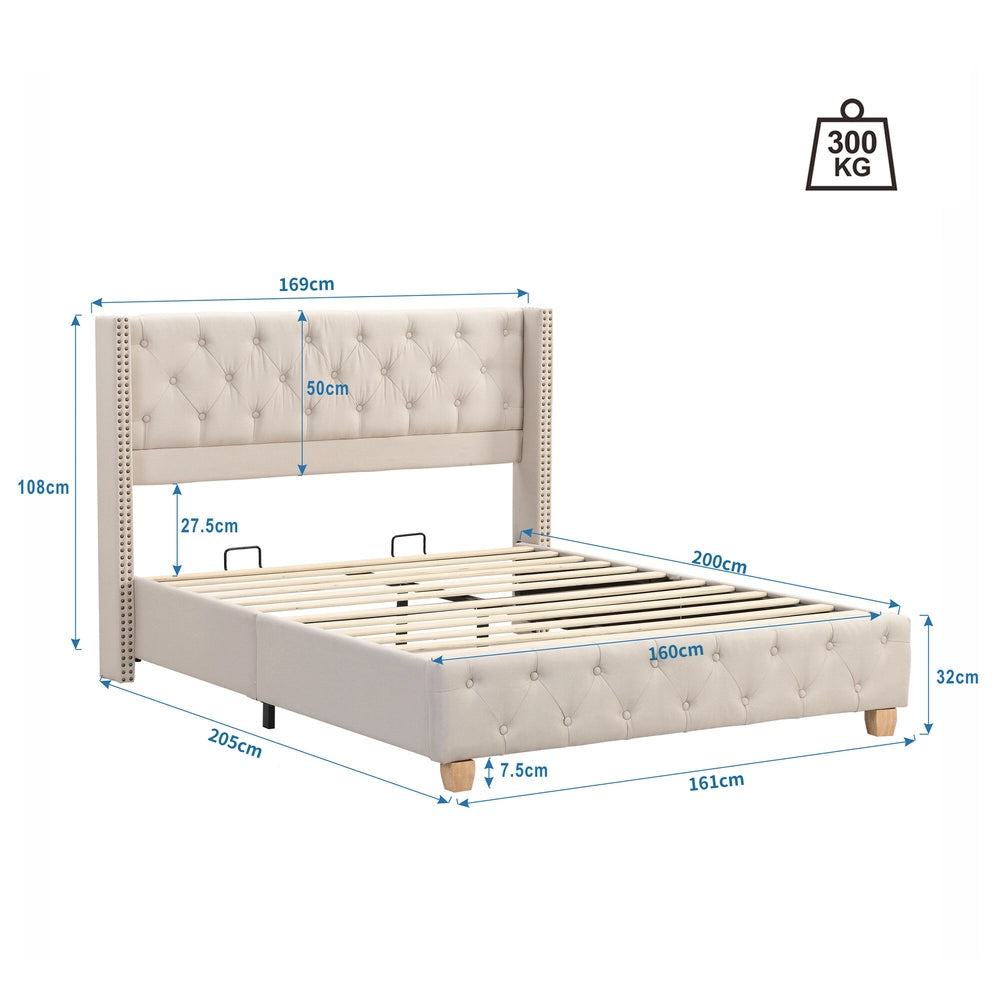 Letto Imbottito con Testiera e Rete a Doghe ¨C MINIMAL ¨C Beige, 160x200