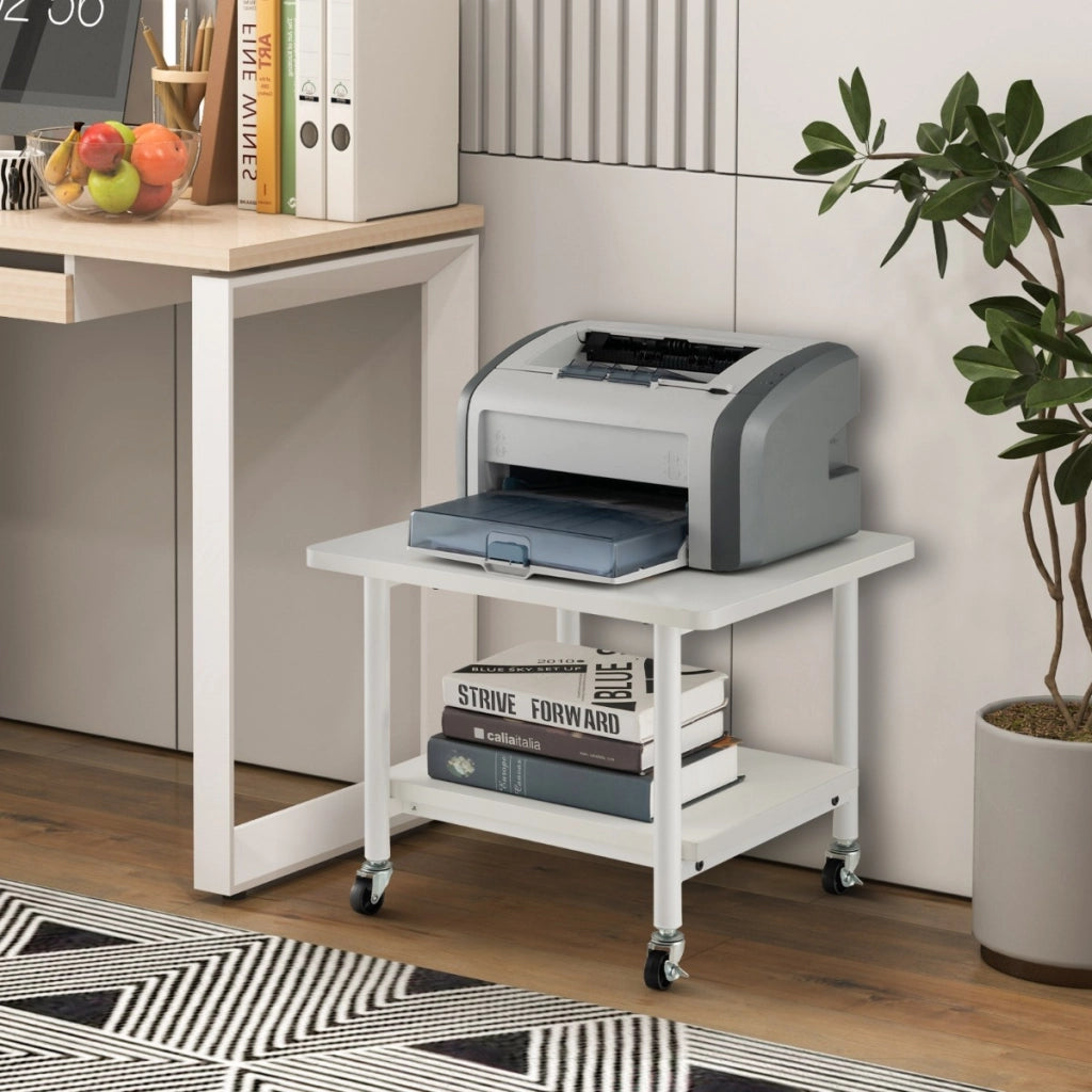 Tavolino in legno multifunzione con ruote girevoli, Mobiletto carrello con 2 ripiani 49x40x37cm Bianco