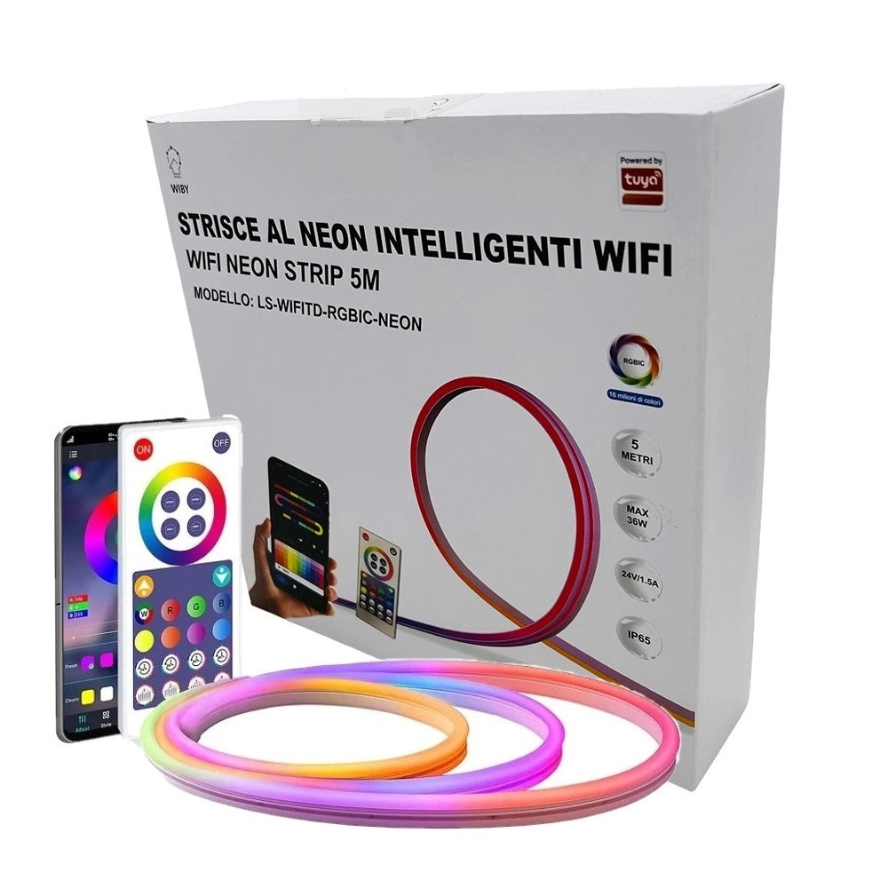 Striscia led 5 metri flex effetto neon RGBIC tubo intelligente multicolor IP65 Smart google alexa balcone festa scudetto Napoli