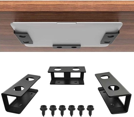 Stazione per laptop ergonomico per sotto scrivania con organizzatore, viti e cuscinetti in silicone - Adatto per laptop, tablet, tastiera, router e scatola cavi