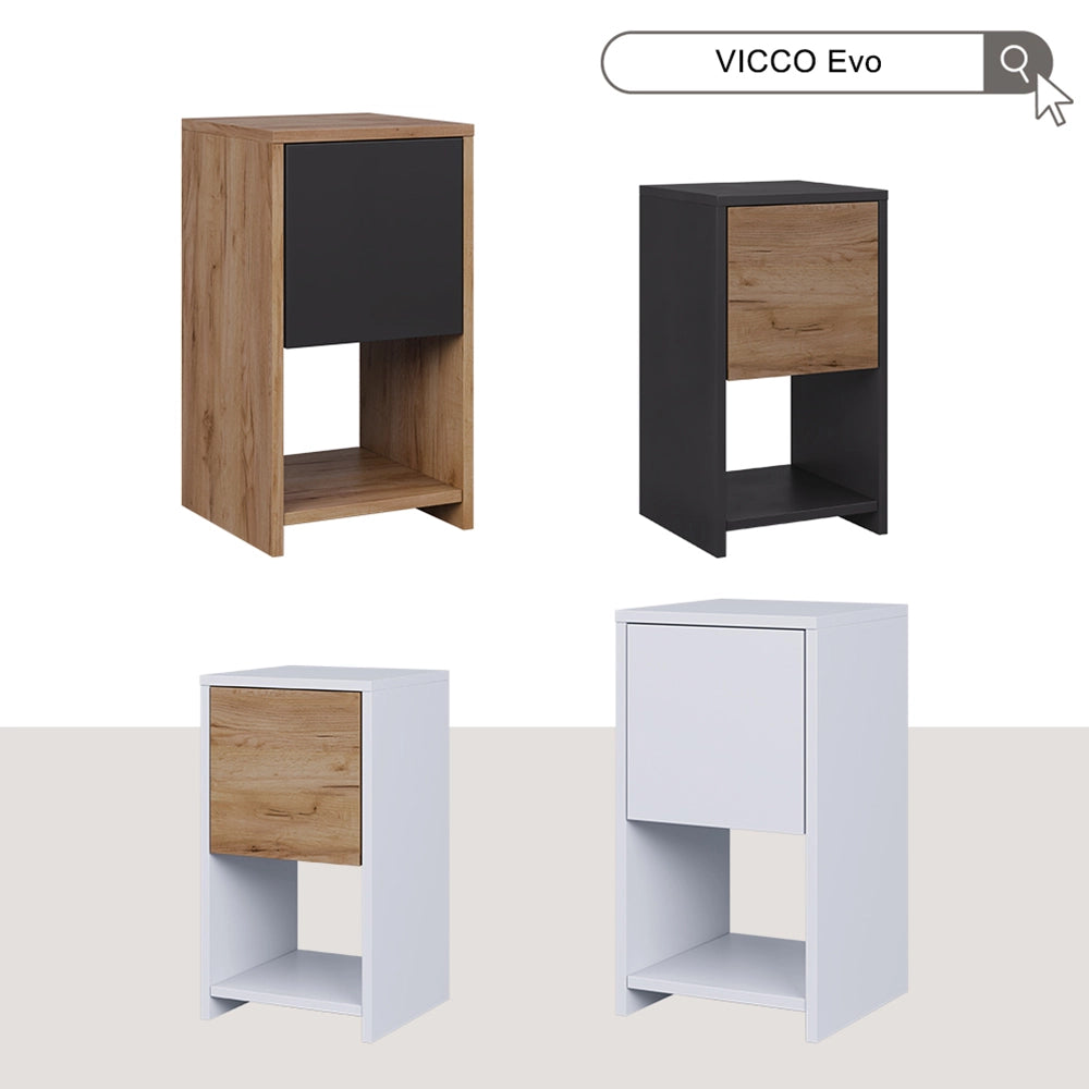 Vicco Comodino Quercia dorata/antracite 30 x 55 cm con 3 cassetti