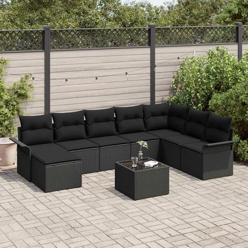 Set Divano da Giardino con cuscino 9 pcs Beige Poly Rattan