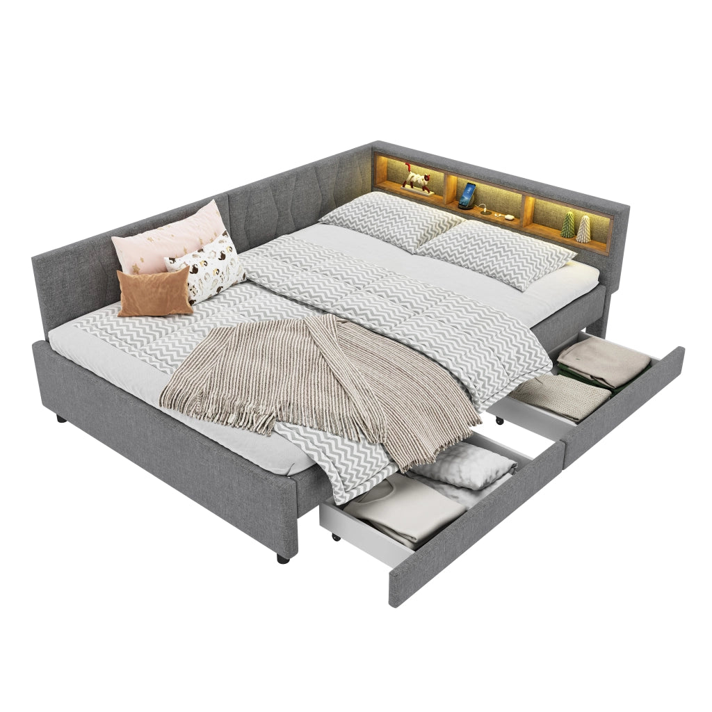 Letto giorno funzione divano letto lino grigio 140x200 cm