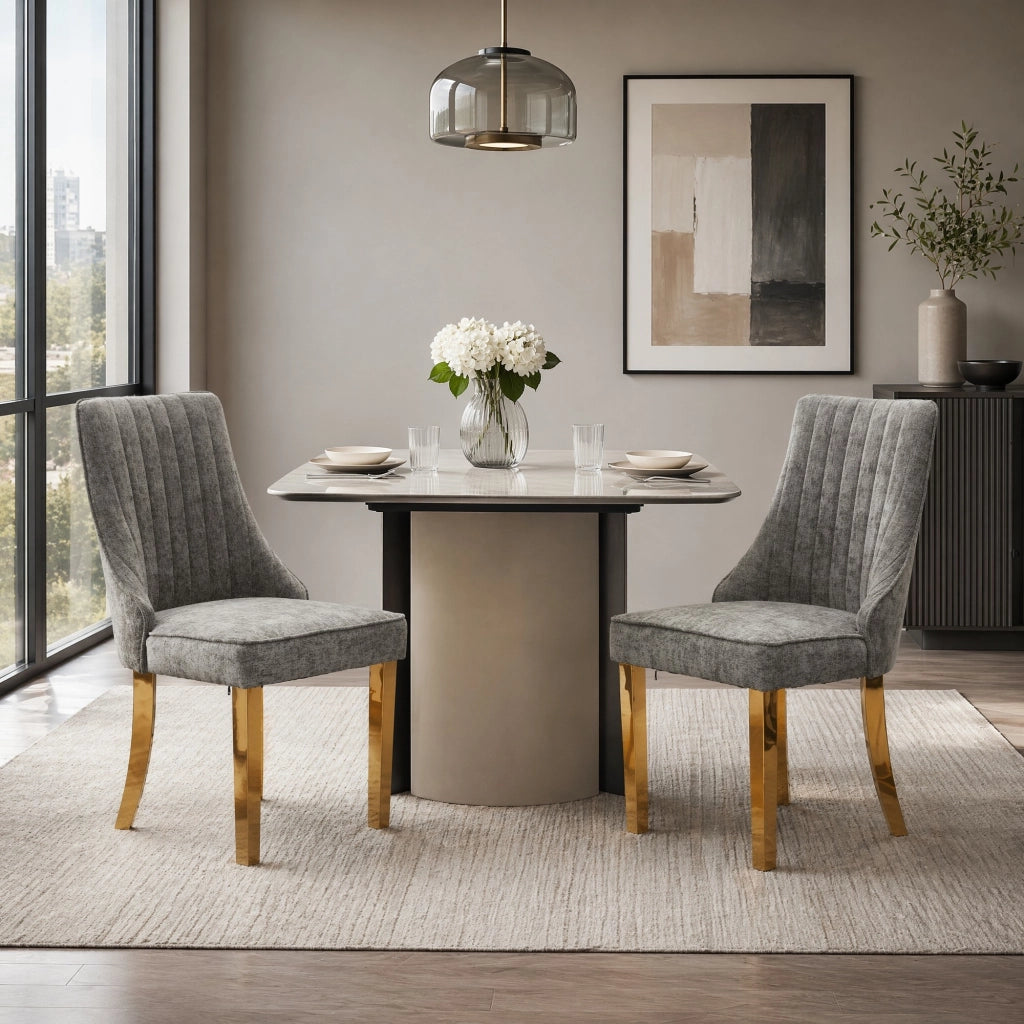 Sedia da pranzo set di 2 in chenille con schienale alto e gambe dorate grigio moderna per sala da pranzo