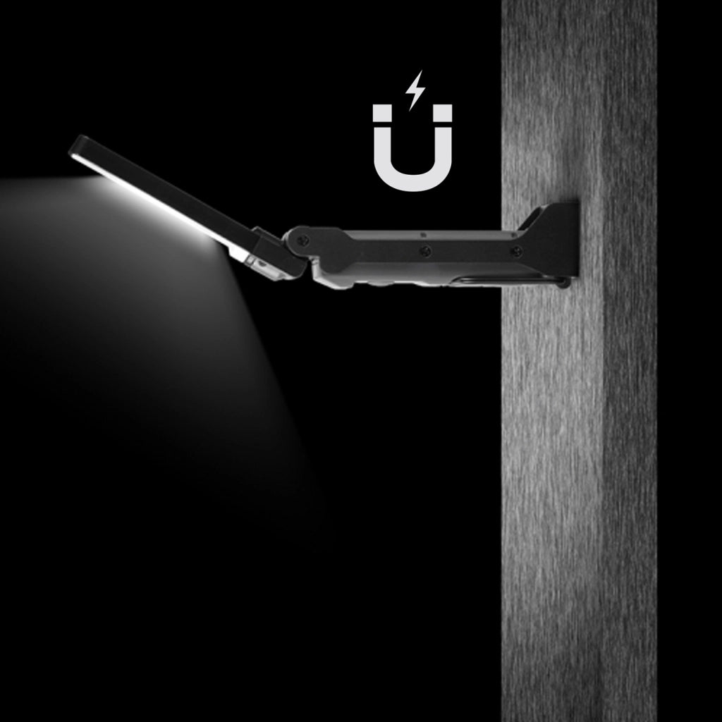 Alcapower Lampada da lavoro LED ricaricabile, corpo in alluminio, testa girevole 180°, 125lm, base magnetica e gancio integrato per uso professionale