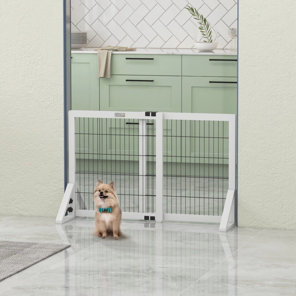 Cancelletto di Sicurezza per Cani ¨C Xylo ¨C 2 Pannelli Regolabile 63-106 cm Legno Acciaio Bianco