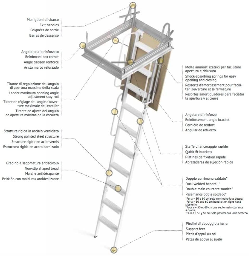 SCALA RETRATTILE PER SOFFITTA 70X130 H300 IN ACCIAIO SCARI 4PZ