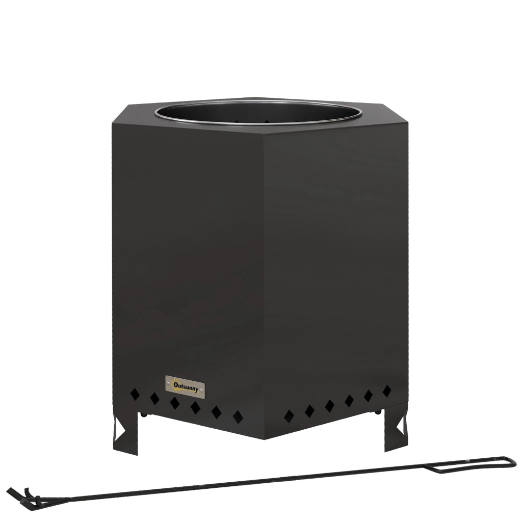 Braciere da tavolo senza fumo, braciere in metallo, nero, attizzatoio, giardino, campeggio, patio