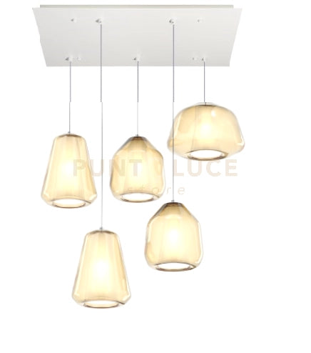 SOSPENSIONE BIANCO 5 LUCI RETTANGOLARE VETRI 1X ALPHA + 2X BETA + 2X GAMMA AMBRA 1176BI-S5 R ABG-AM