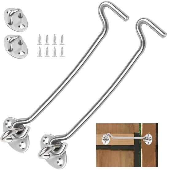 Haken per Stormbevestiging 25 cm - 2 Pezzi - Acciaio Inox - Attacco per Finestre/Porte - Facile da Installare - Qualità Duratura - Haken per Attacco