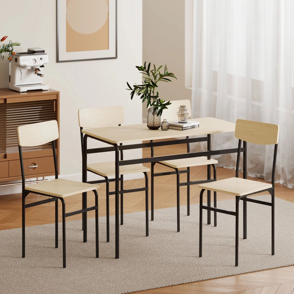 Set da Pranzo 5 Pezzi con Tavolo Rettangolare e 4 Sedie da Pranzo, in Legno e Metallo, Nero e color Legno