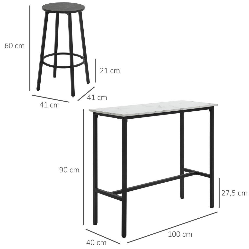 Set Bar 2 Posti con 2 Sgabelli ¨C Minimal ¨C Piano Marmo Bianco, Struttura in Acciaio