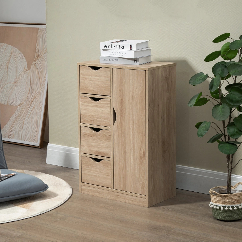 Mobile Bagno con 4 Cassetti, Armadietto a 2 Livelli e Maniglie Ritagliate, in Truciolato, 54x29x83 cm