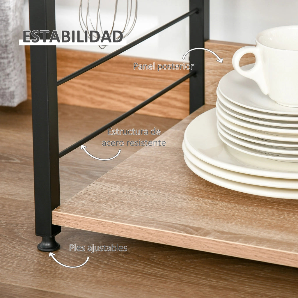 Scaffale da Cucina 4 Ripiani con Ganchos ¨C Xylo ¨C Legno Naturale 60x40x125 cm