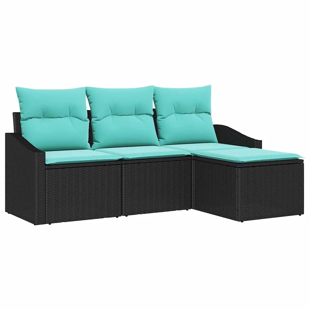 Set di divani con cuscino 4 pcs Nero polyrattan 3346676