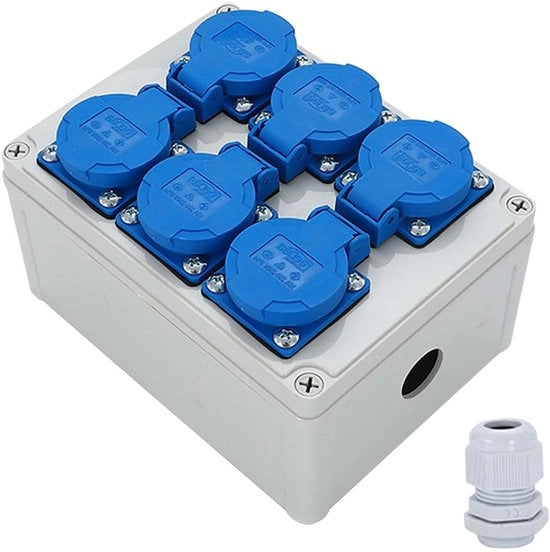 Distributore per cavi 6 x 220 V - Convertitore di tensione - Distributore di corrente per costruzione - Impermeabile IP54 - Morsetto di connessione - Materiale duraturo