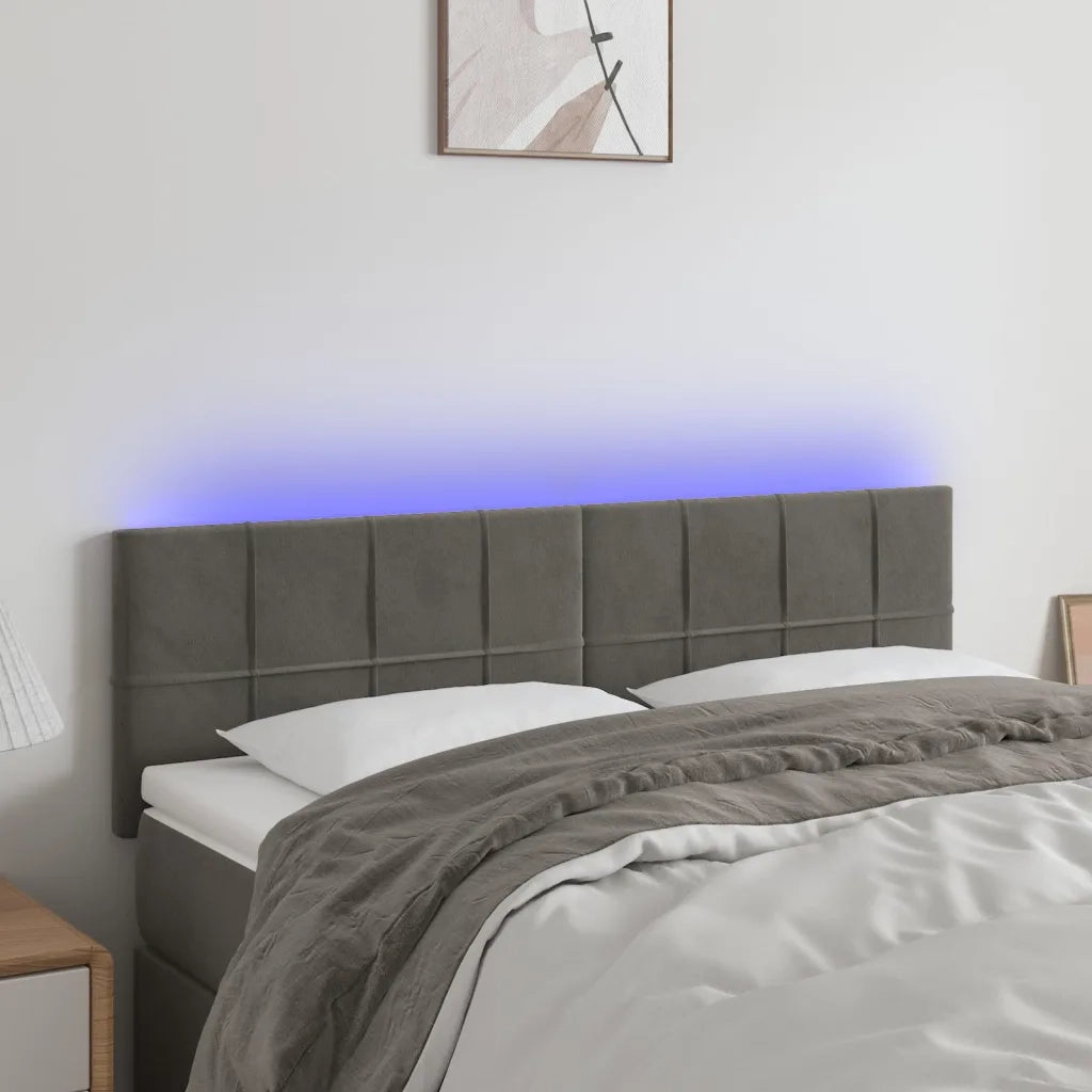 Testiera a LED-Testata con LED Grigio Scuro 144x5x78/88 cm in Velluto 192420