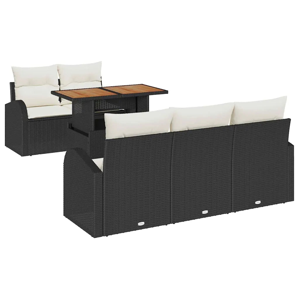 Set Divano da Giardino con cuscino 6 pcs Nero e crema