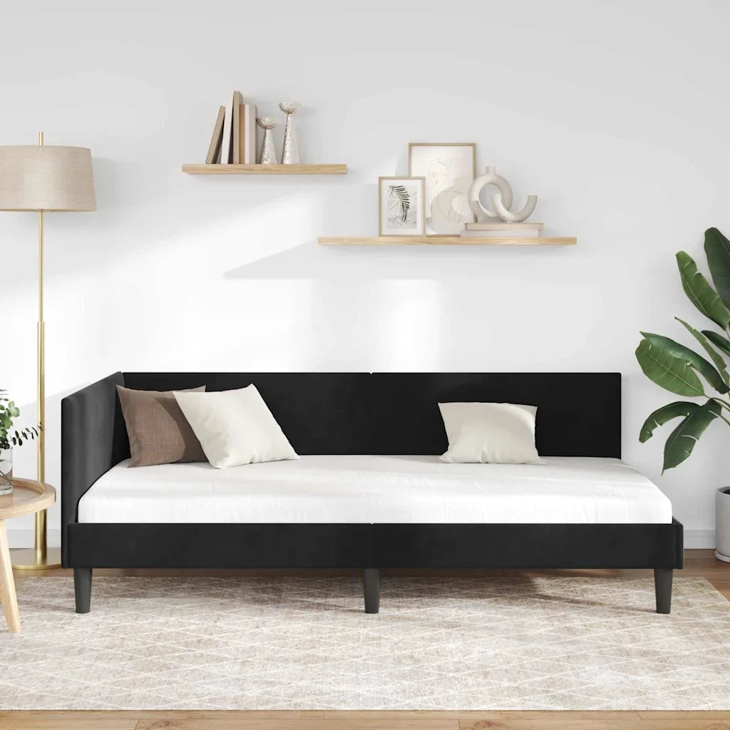 Letto singolo | Letto per adulti | Cornice del letto ad angolo Nero 100 cm x 200 cm Velluto