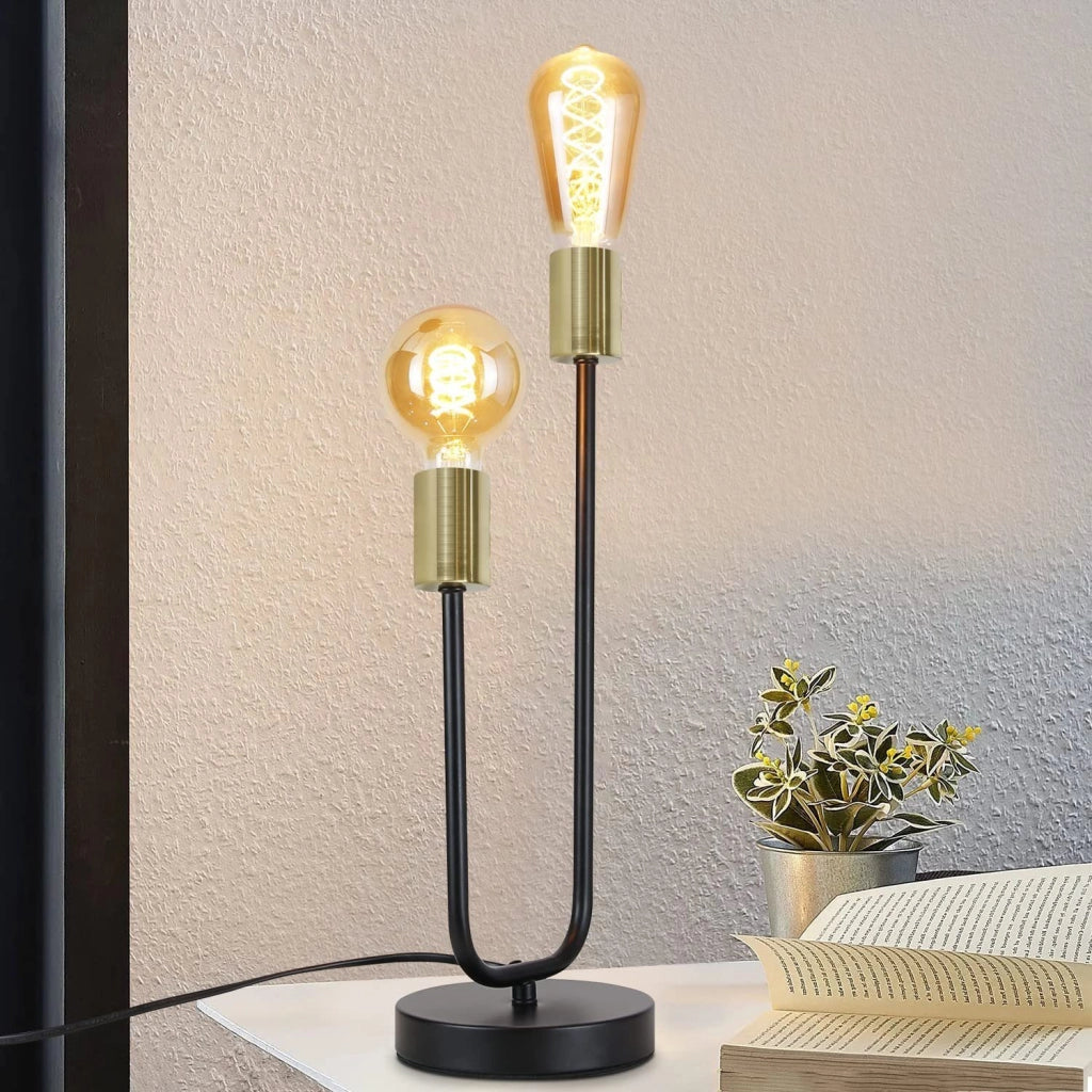 ZMH Lampada da tavolo vintage nera oro E27 per comodino