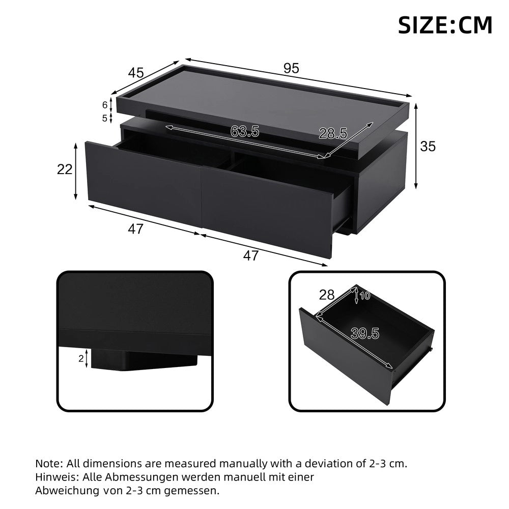 Tavolino da Caff¨¨ con LED e Cassetti ¨C MINIMAL ¨C Nero Lucido, Moderno, 95x45x35