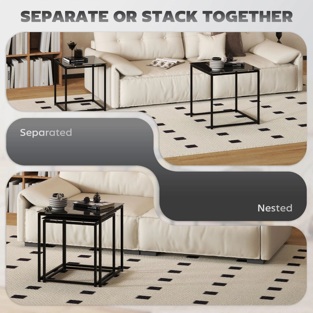 TAVOLINI DA SALOTTO Set da 2 pezzi 42/50 cm Vetro temperato Nero